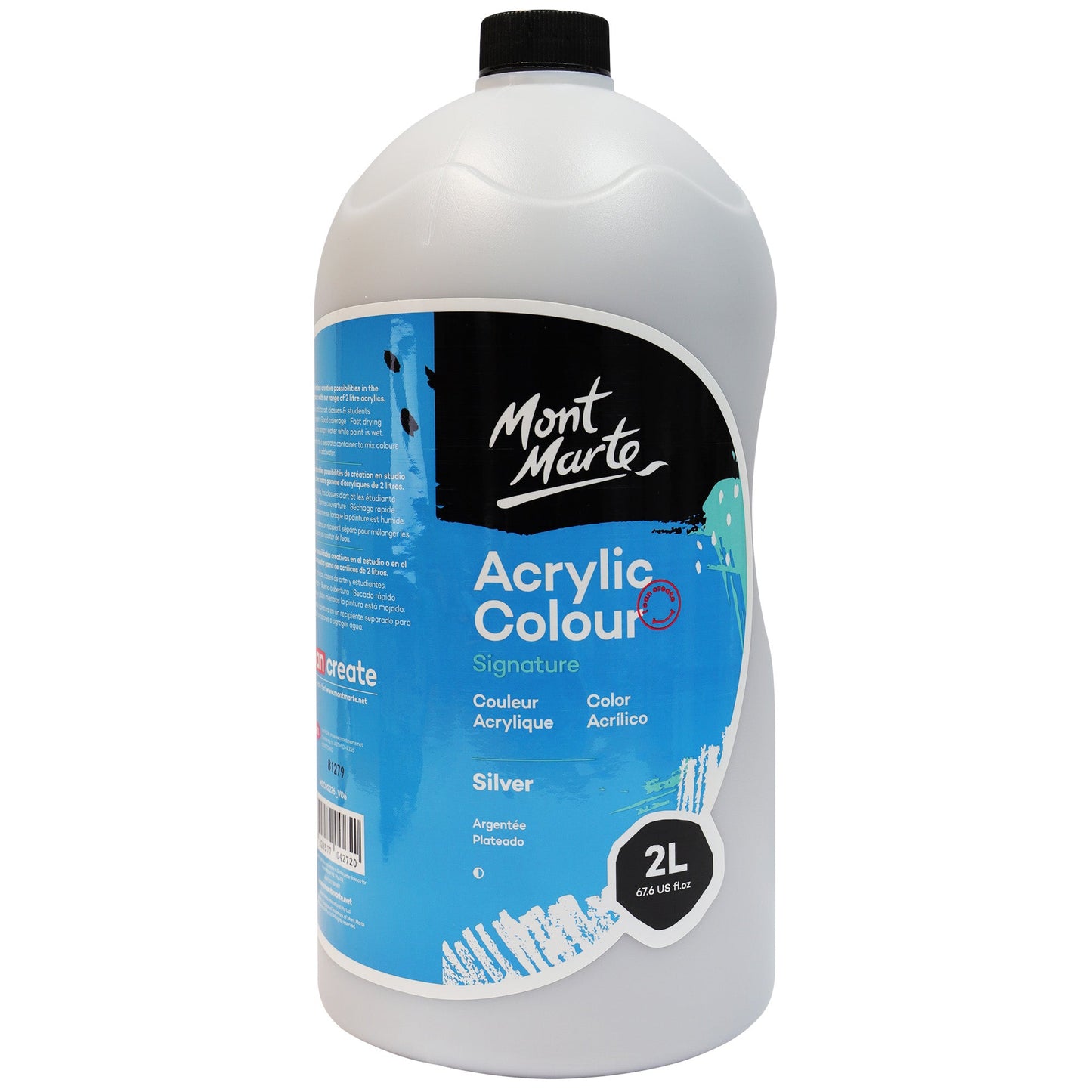 Mont Marte Signature Acrylic Paint 2 Litre Bottle - Silver