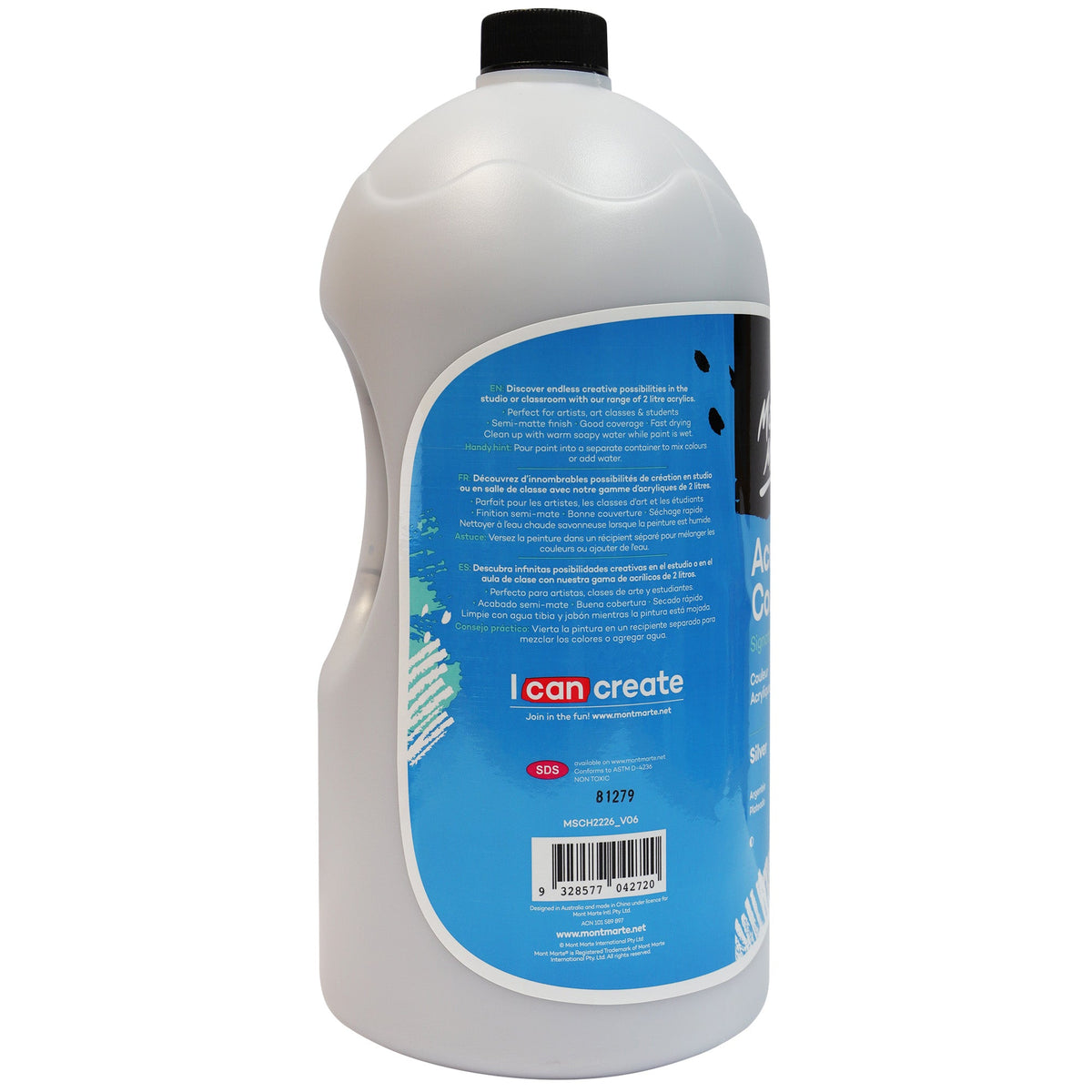 xx Mont Marte Signature Acrylic Paint 2 Litre Bottle - Silver