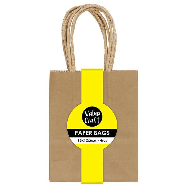 Value Craft Mini Paper Bags 15x12cm Natural Pk4