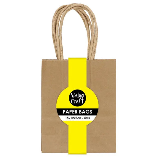 Value Craft Mini Paper Bags 15x12cm Natural Pk4