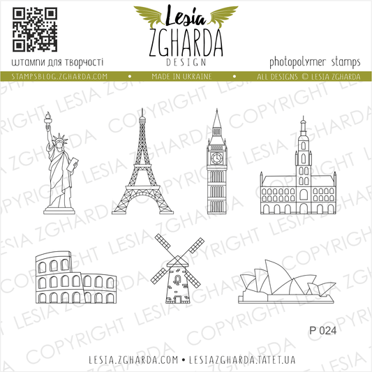 Lesia Zgharda Stamp Set "Travel - World Icons"