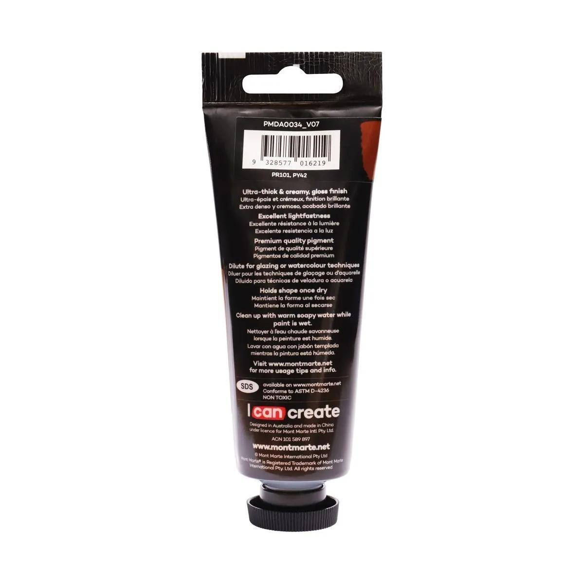 Mont Marte Dimension Acrylic Paint 75ml Tube - Burnt Sienna