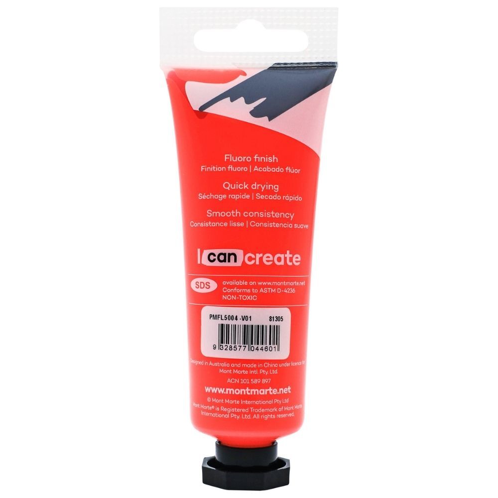 Mont Marte Fluoro Acrylic Paint 50ml - Red