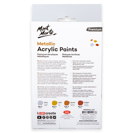 Mont Marte Premium Metallic Acrylic Paint Set 4pc x 50ml