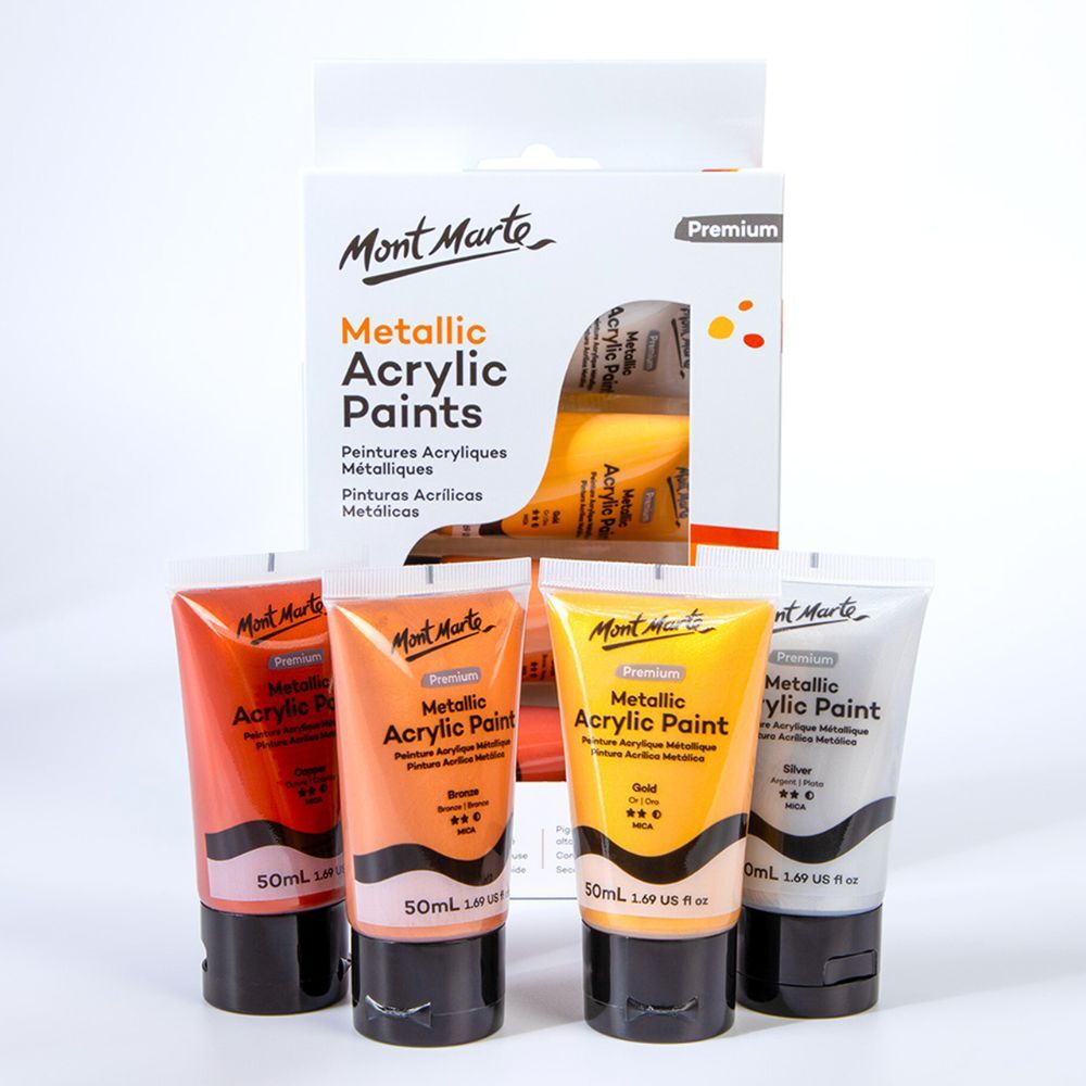 Mont Marte Premium Metallic Acrylic Paint Set 4pc x 50ml