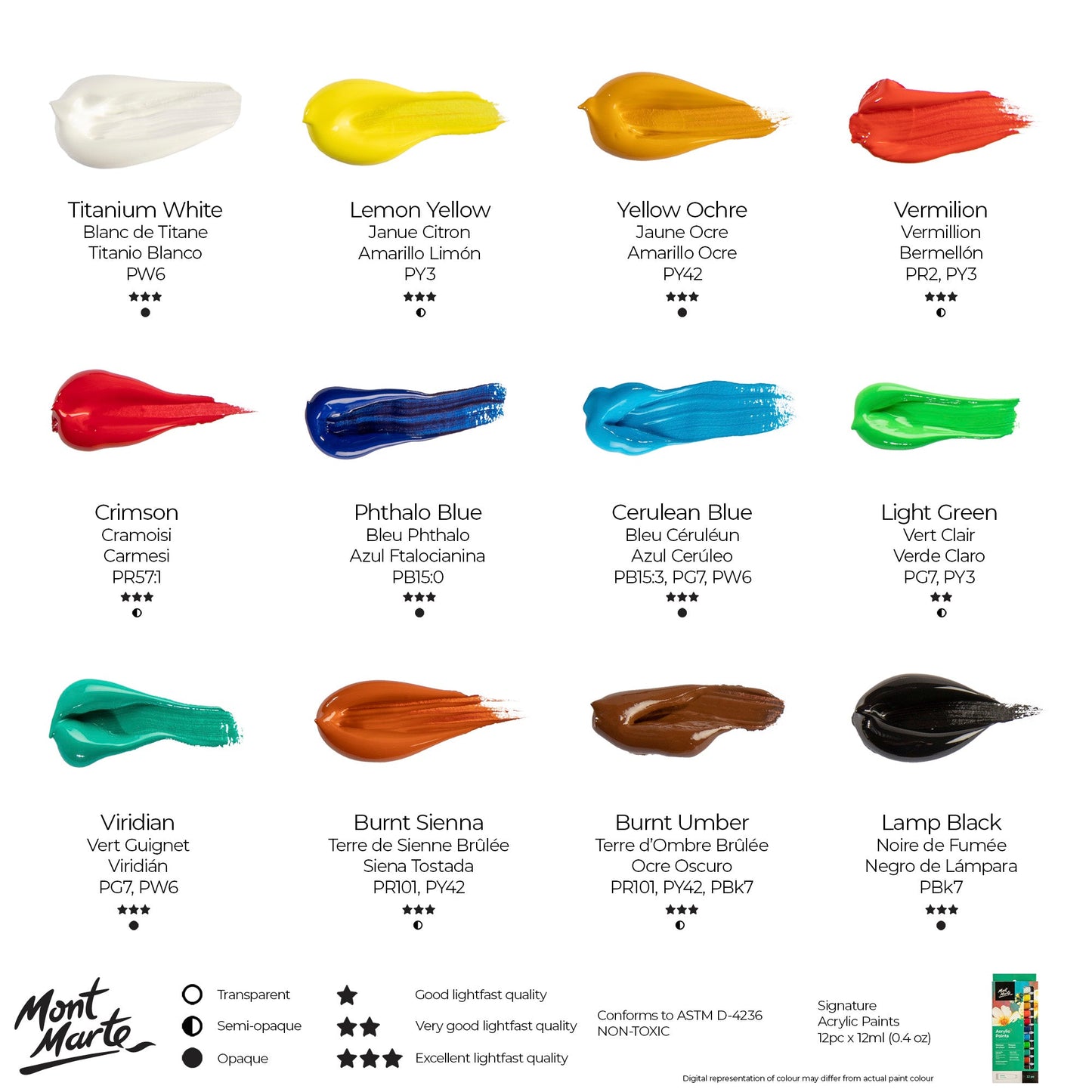 Mont Marte Acrylic Paints 12pc x 12ml