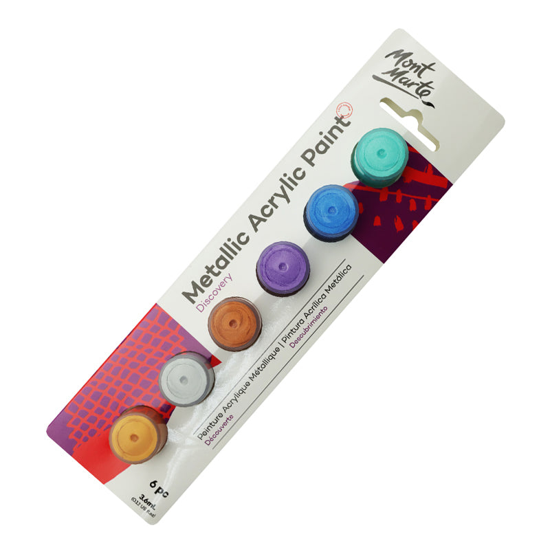 Mont Marte Discovery Paint Set - Metallic Acrylic Paint Pots 6pc x 3.6ml