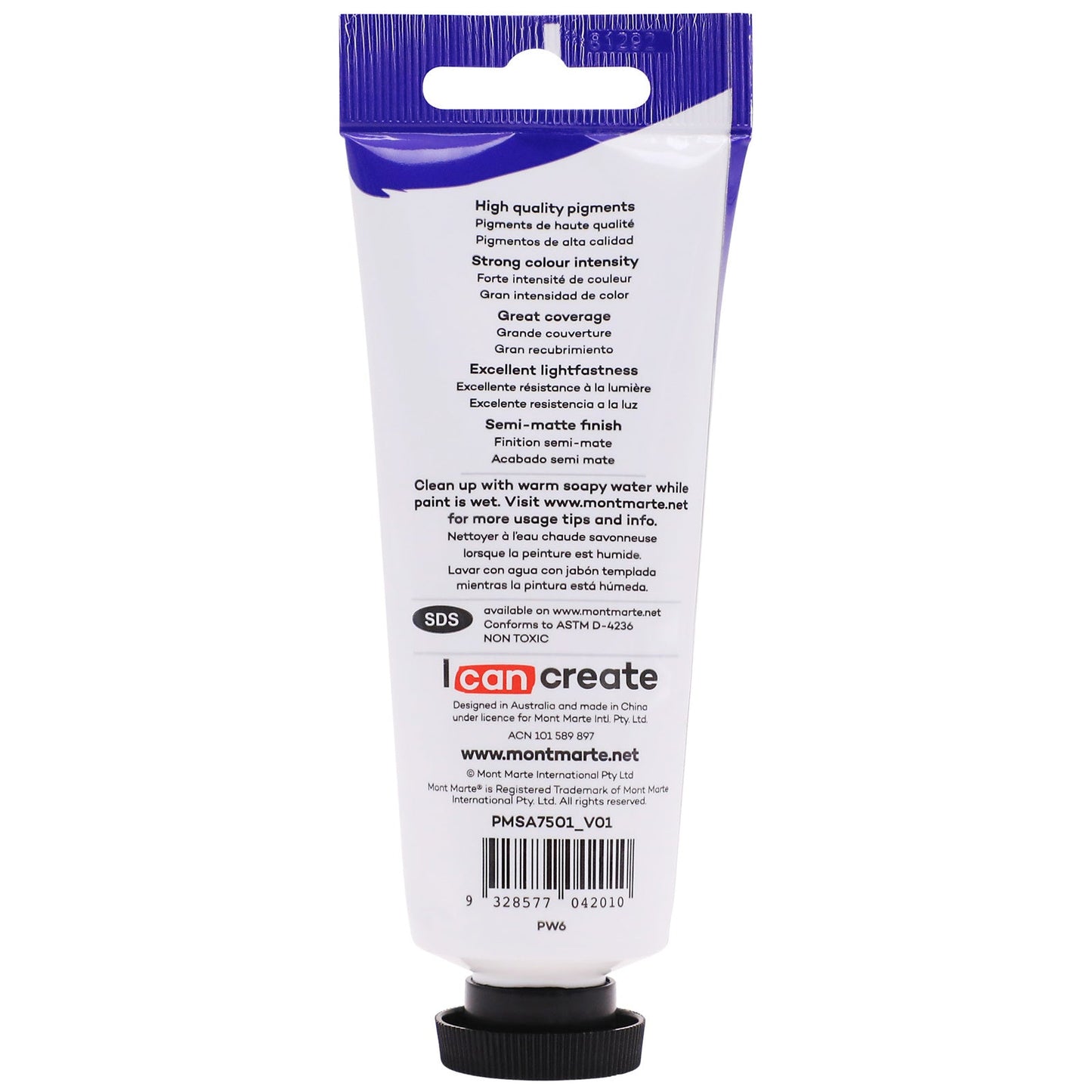 Mont Marte Satin Acrylic Paint 75ml Tube - Titanium White