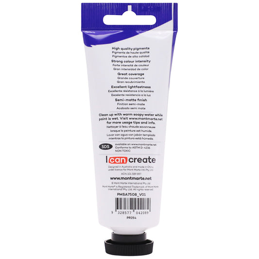 Mont Marte Satin Acrylic Paint 75ml Tube - Brilliant Red