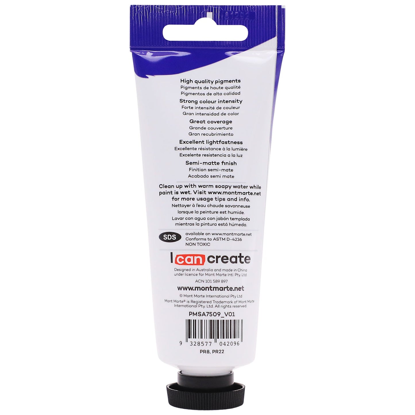 Mont Marte Satin Acrylic Paint 75ml Tube - Scarlet Red