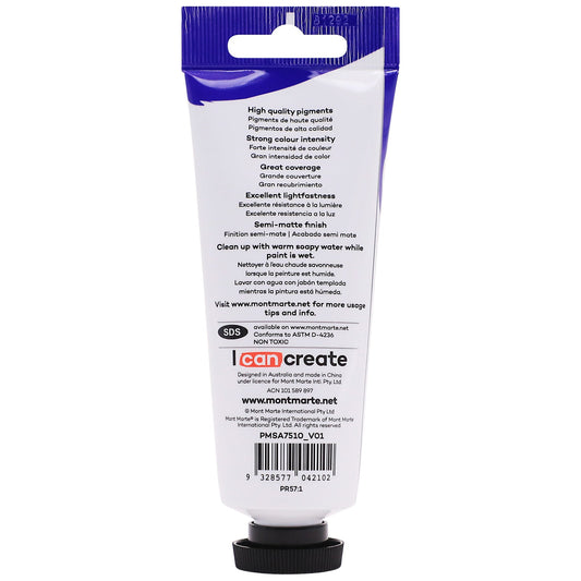Mont Marte Satin Acrylic Paint 75ml Tube - Crimson