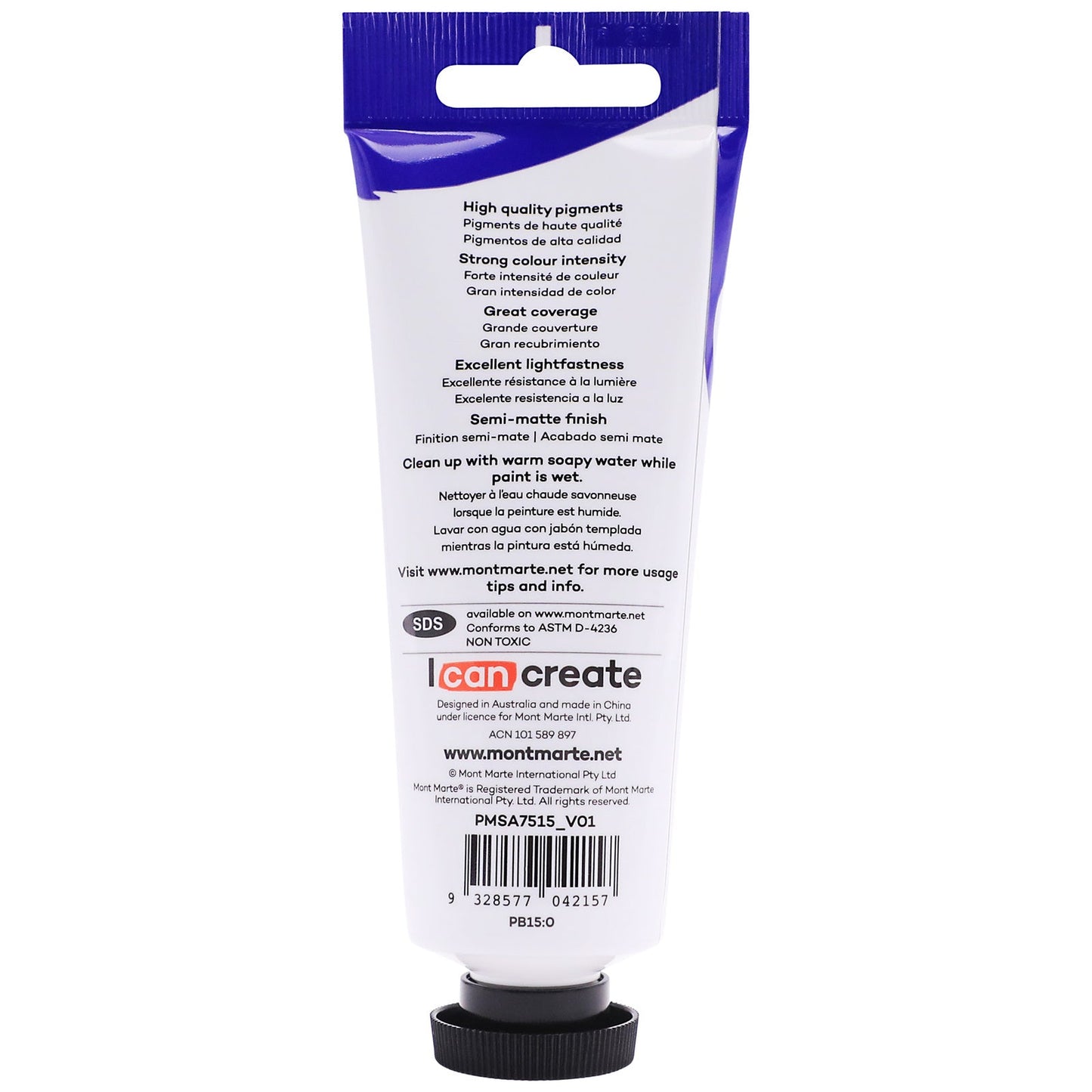 Mont Marte Satin Acrylic Paint 75ml Tube - Phthalo Blue