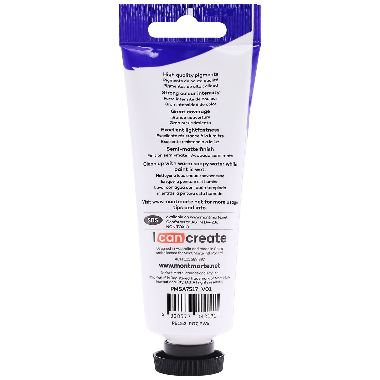 Mont Marte Satin Acrylic Paint 75ml Tube - Cerulean Blue