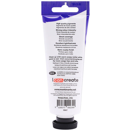 Mont Marte Satin Acrylic Paint 75ml Tube - Lamp Black