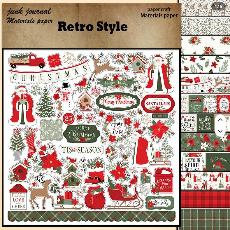 6x6" Retro Christmas Background Paper Pk12