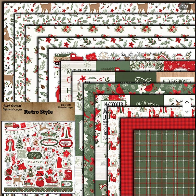 6x6" Retro Christmas Background Paper Pk12