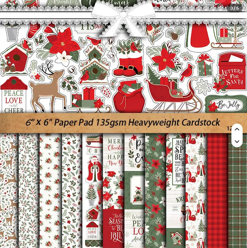 6x6" Retro Christmas Background Paper Pk12