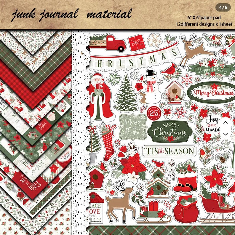 6x6" Retro Christmas Background Paper Pk12