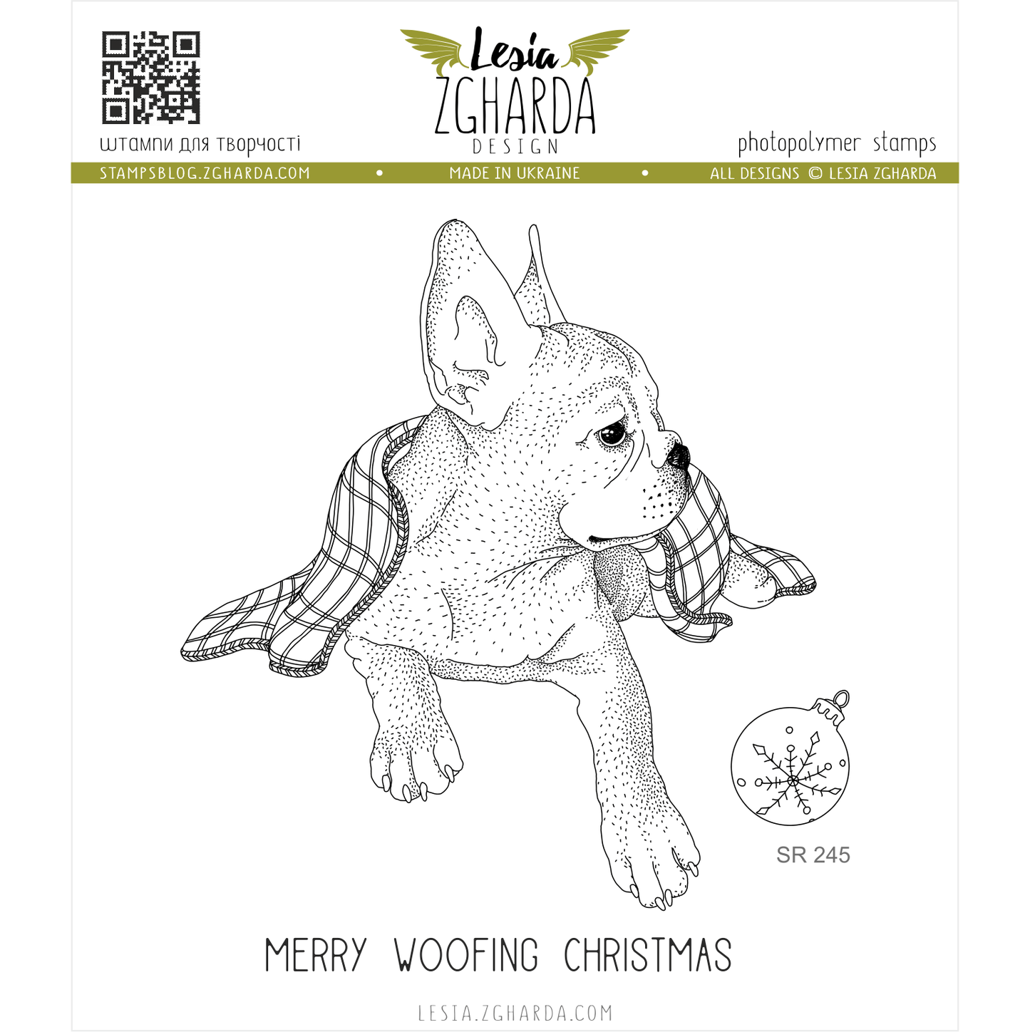 Lesia Zgharda Clear Stamp "French bulldog under the blanket with sentiment"