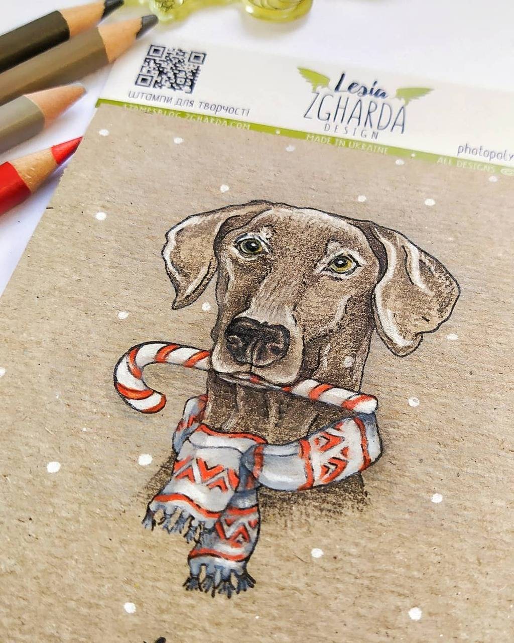 Lesia Zgharda Clear Stamp "Dog with the Christmas Candy Cane"