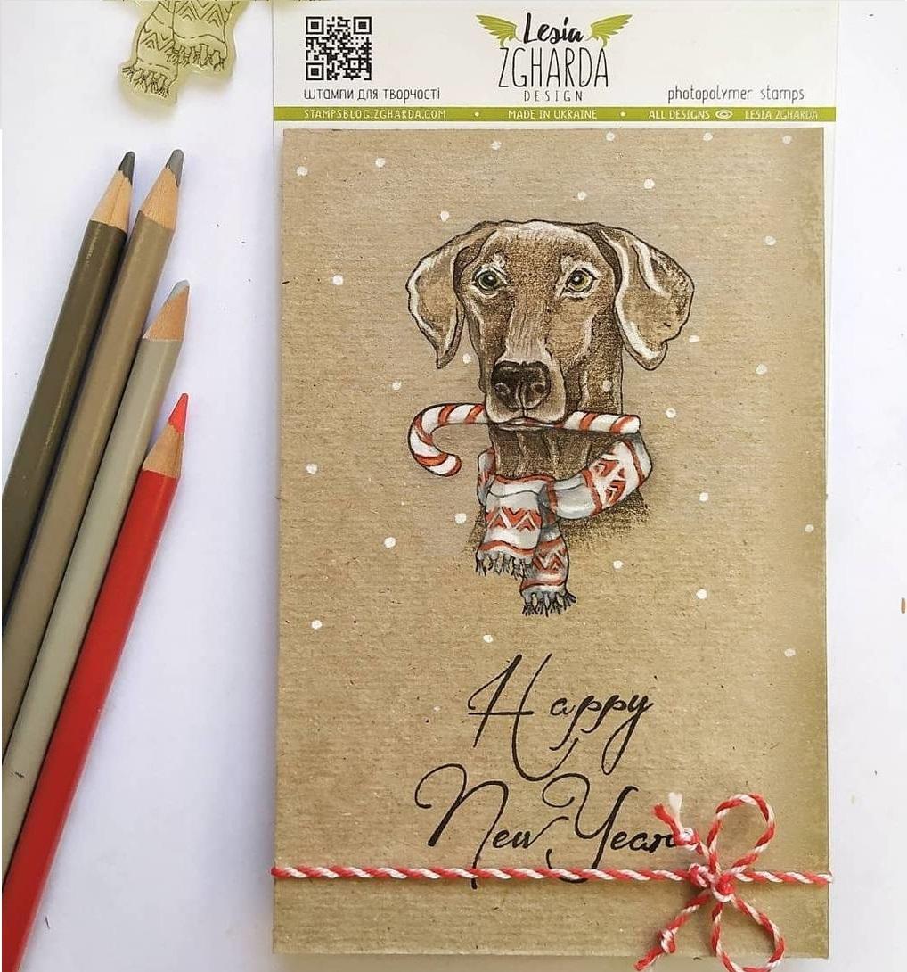 Lesia Zgharda Clear Stamp "Dog with the Christmas Candy Cane"