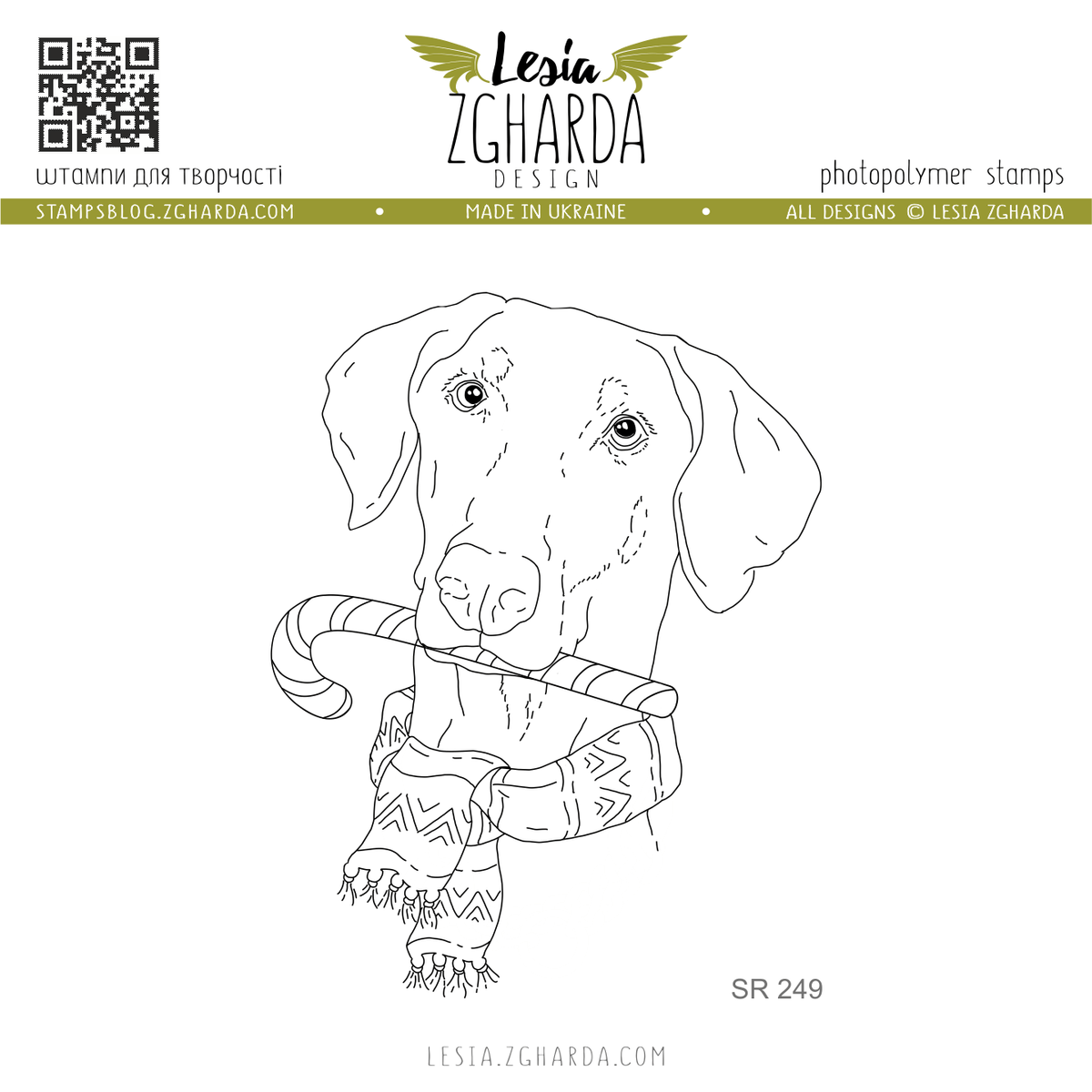 Lesia Zgharda Clear Stamp "Dog with the Christmas Candy Cane"