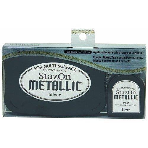 Tsukineko STAZON ON METALLIC SILVER Inkpad Lge