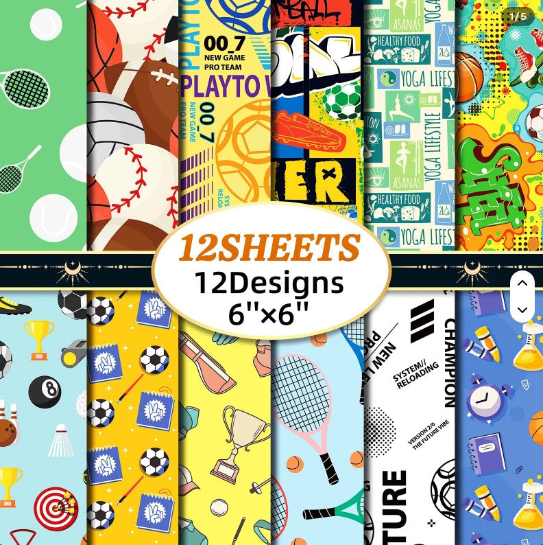 6x6" Sports Themed Background Paper Pk12