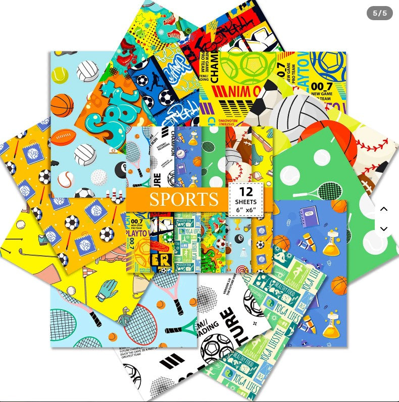 6x6" Sports Themed Background Paper Pk12