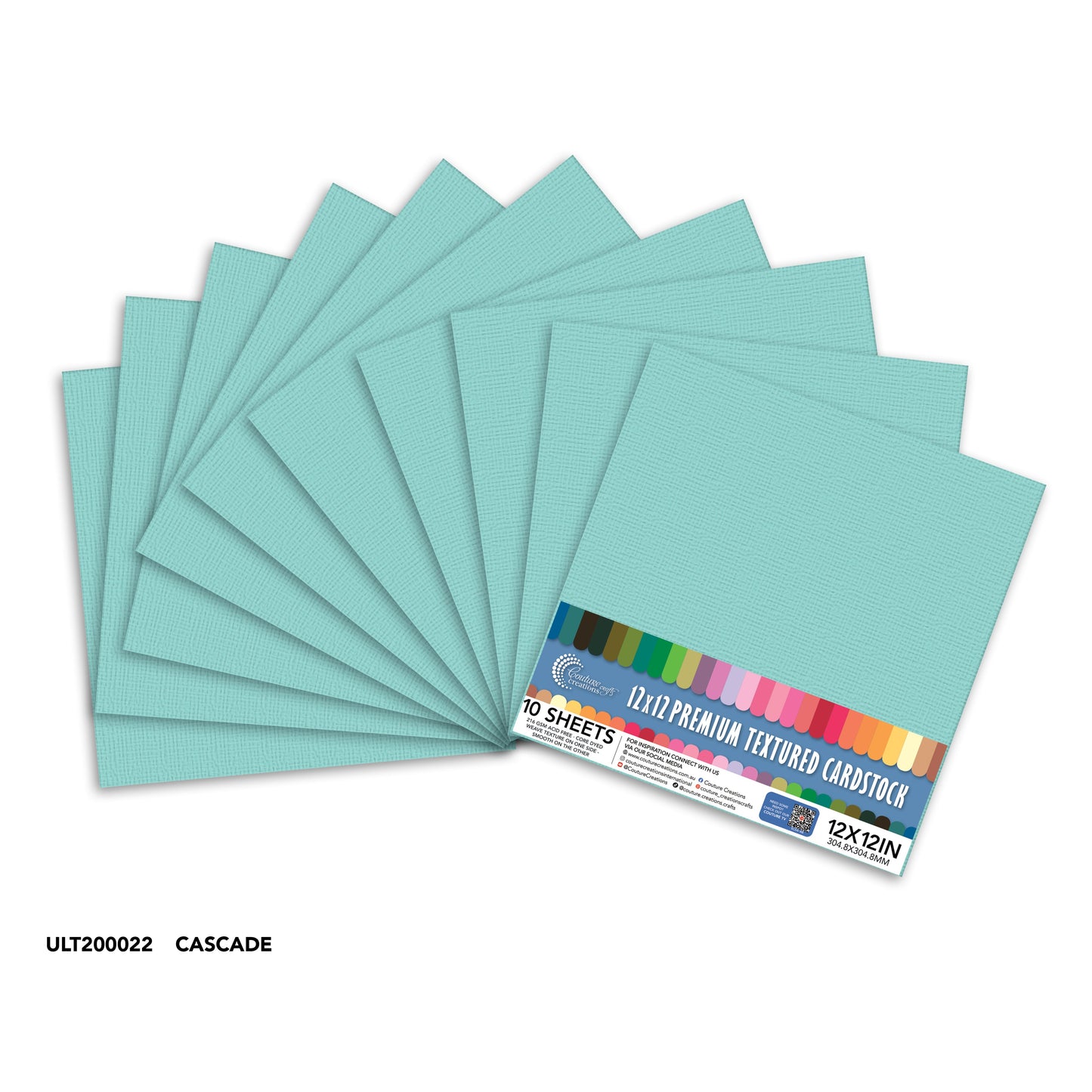 CC Textured Cardstock - 12x12 - Cascade (250gsm) - 10 Sheets