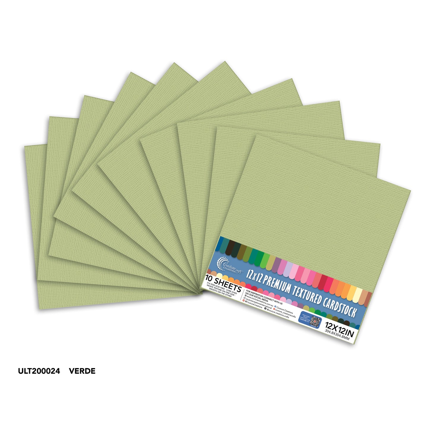 CC Textured Cardstock - 12x12 - Verde (250gsm) - 10 Sheets