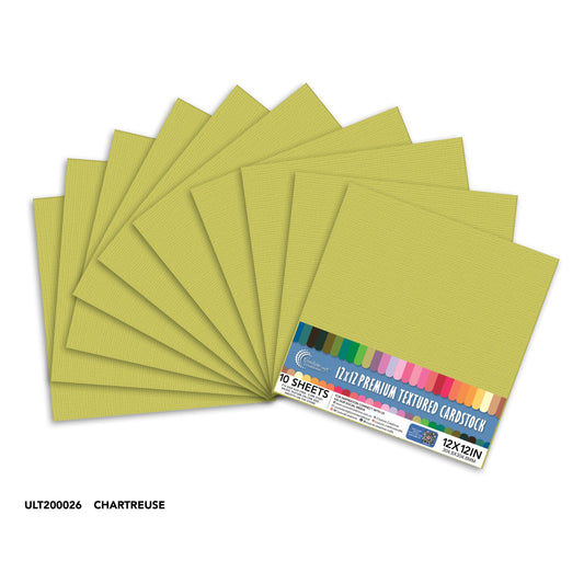 CC Textured Cardstock - 12x12 - Chartreuse (250gsm) - 10 Sheets