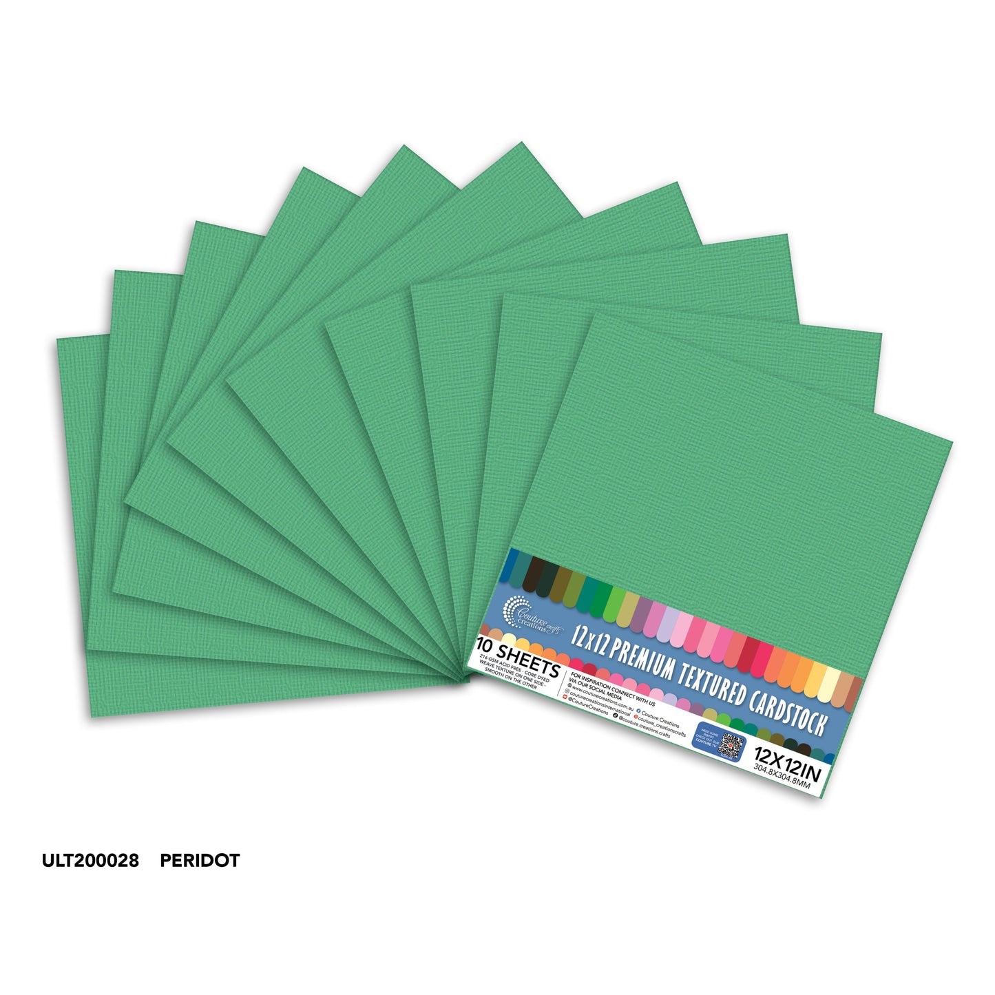 CC Textured Cardstock - 12x12 - Peridot (250gsm) - 10 Sheets
