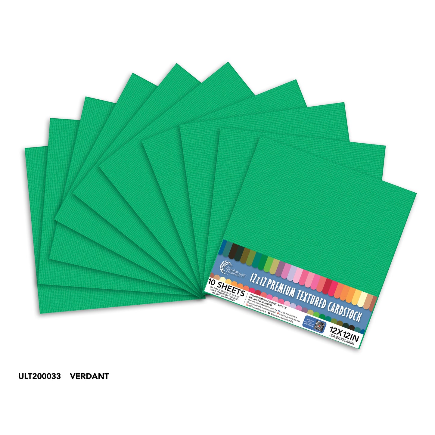 CC Textured Cardstock - 12x12 - Verdant (250gsm) - 10 Sheets
