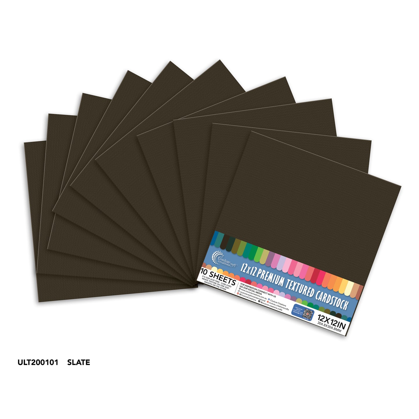 CC Textured Cardstock - 12x12 - Slate (216gsm) - 10 Sheets
