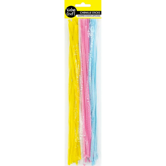 Value Craft Chenille Sticks Pastel Colours Pk60