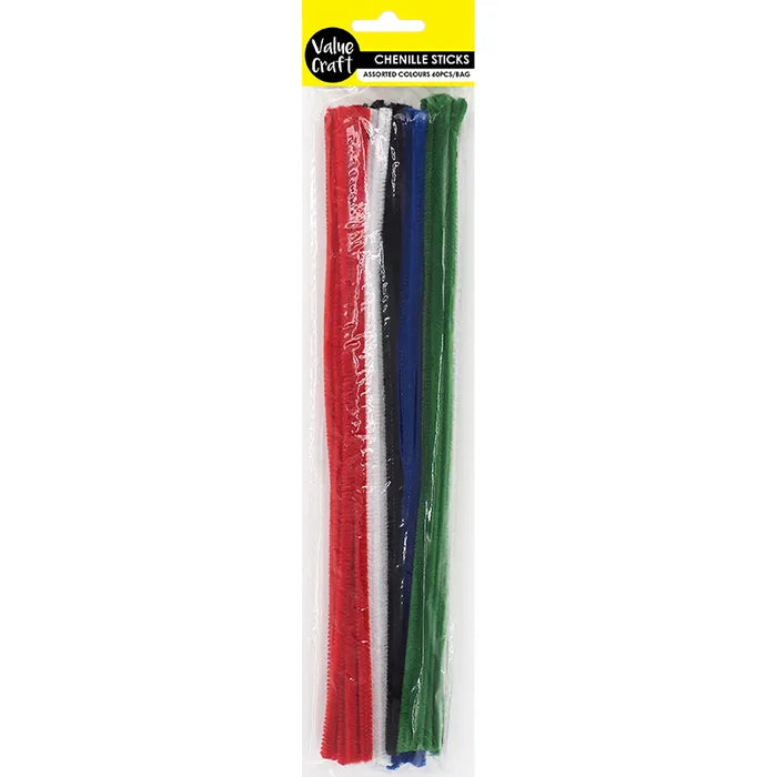 Value Craft Chenille Sticks Assorted Colours Pk60