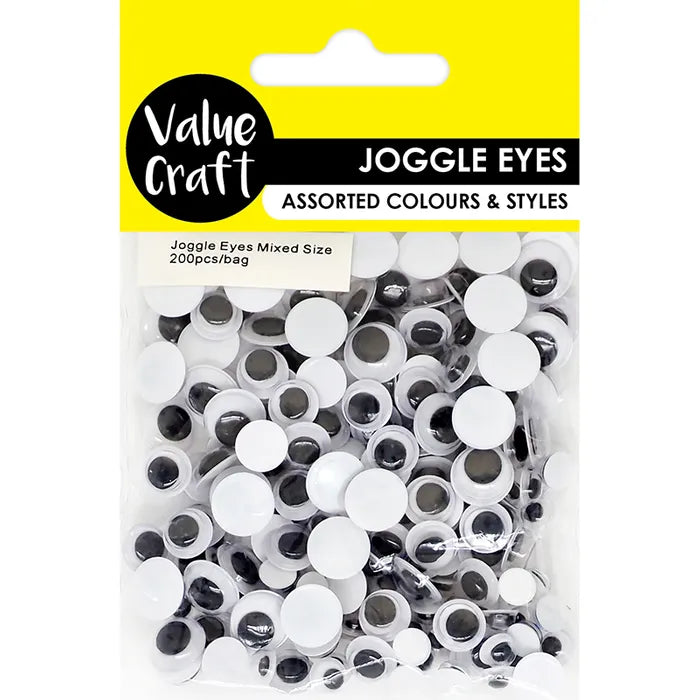 Value Craft Joggle Eyes Mixed Sizes B&W Pk200