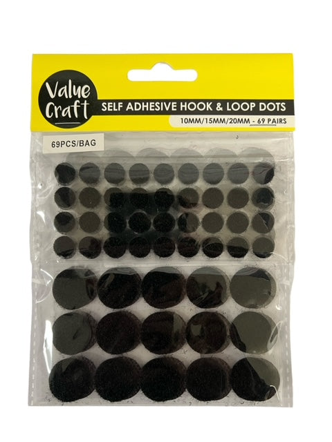 Value Craft Self Adhesive Loop/Hook Dots Black Pk69