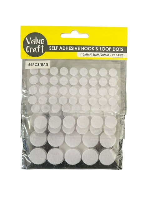 Value Craft Self Adhesive Loop/Hook Dots White Pk69