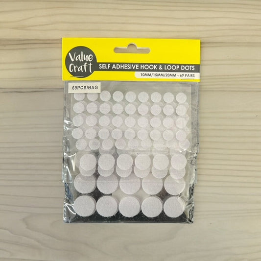 Value Craft Self Adhesive Loop/Hook Dots White Pk69