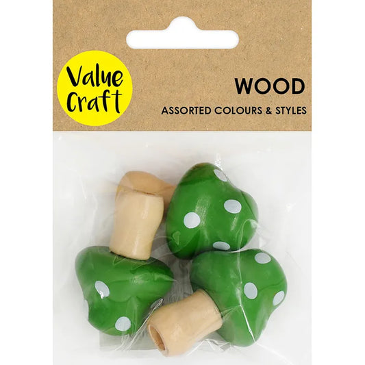 Value Craft Wood Mushrooms Pk3 Green