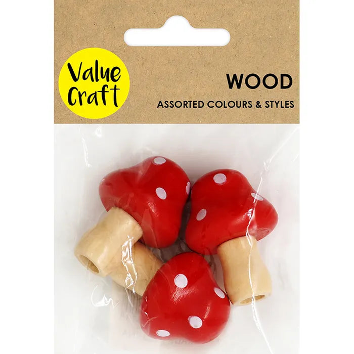 Value Craft Wood Mushrooms Pk3 Red