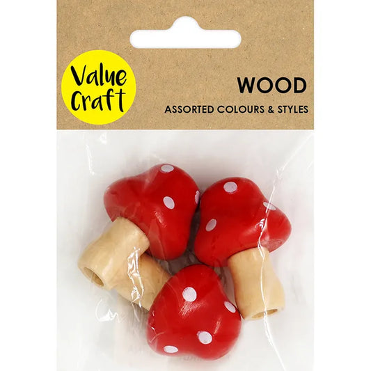 Value Craft Wood Mushrooms Pk3 Red