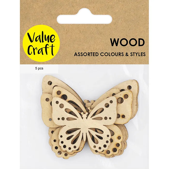 Value Craft Wood Craft Butterflies Asst Pk5