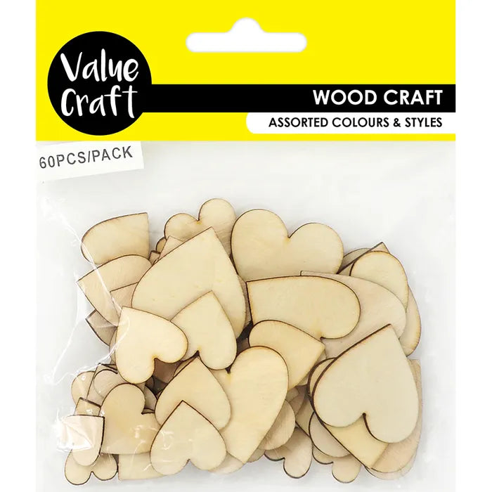 Value Craft Assorted Wood Hearts Pk60