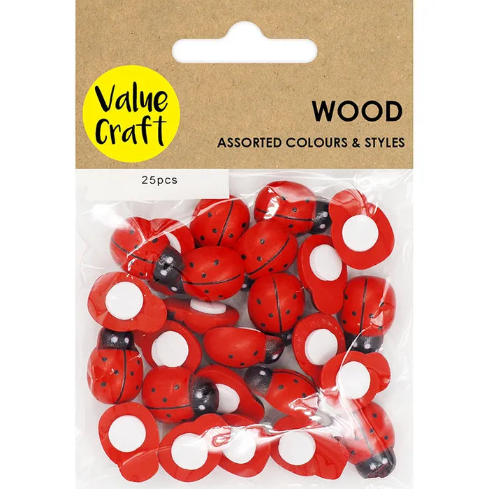 Value Craft Painted Wood Small Ladybugs Pk25