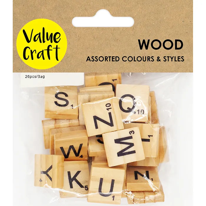 Value Craft Wood Letter Tiles Pk26