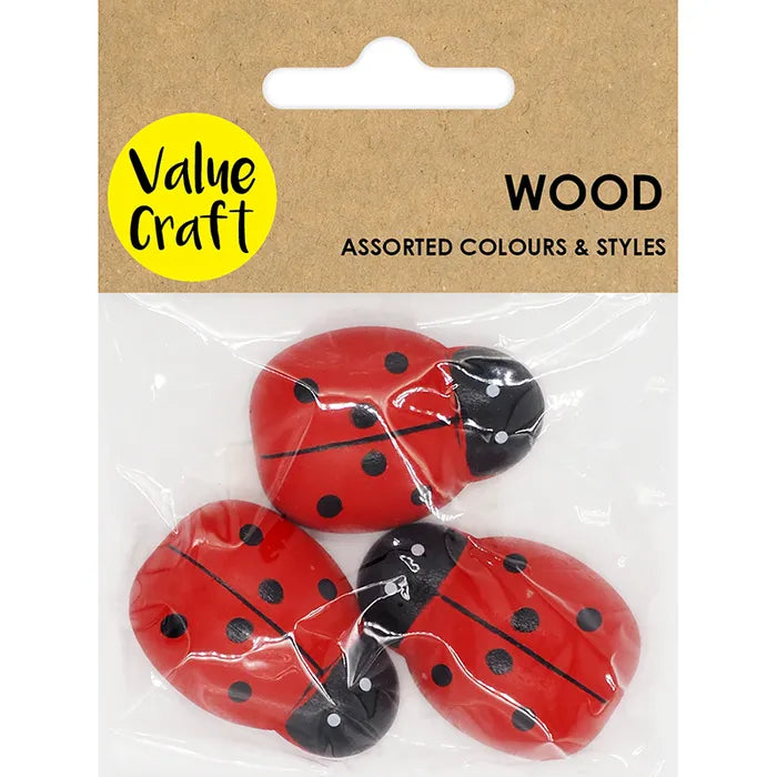 Value Craft Painted Wood Lge Ladybugs Pk3