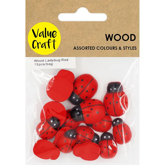 Value Craft Painted Wood Medium Ladybugs Pk15